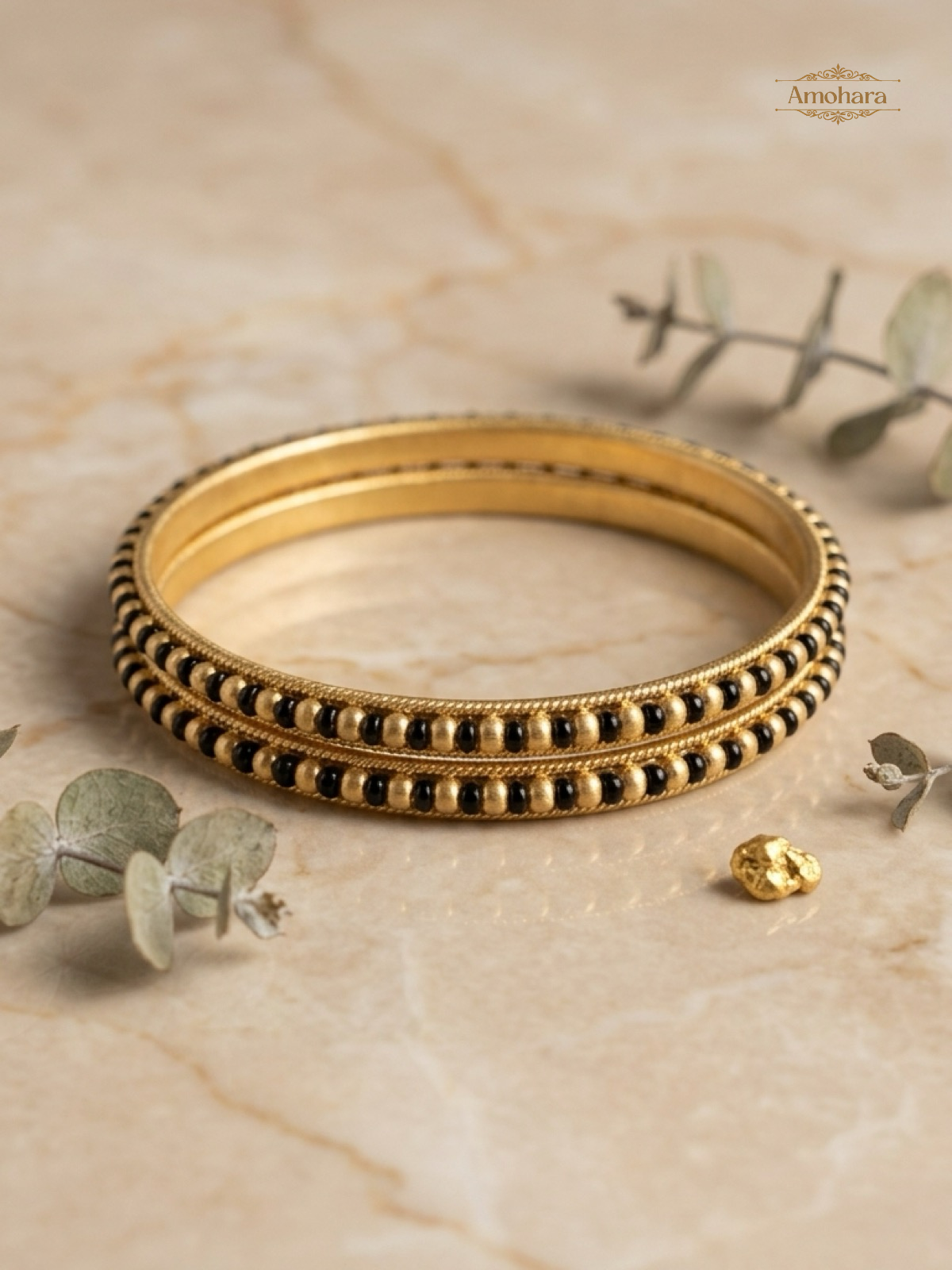 Midnight Bead Gold Cover Bangles