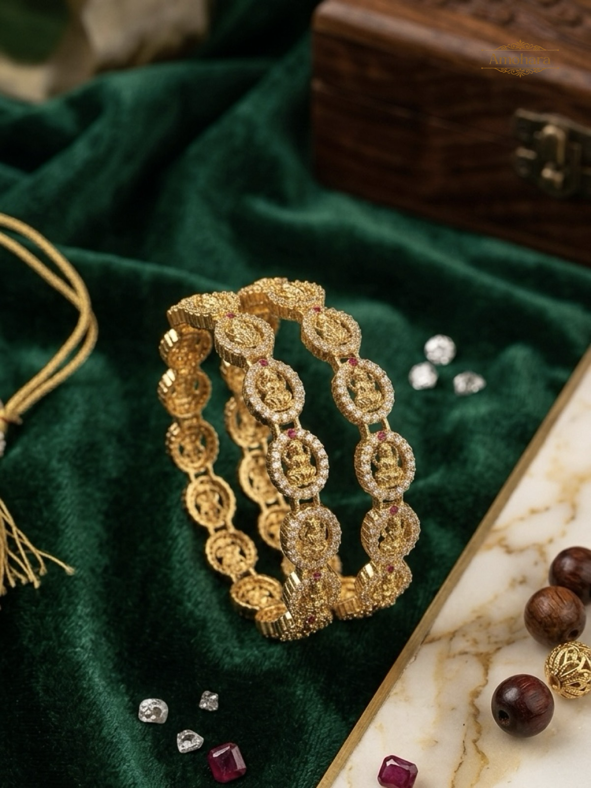 Lakshmi Stone Temple Gold Cover Bangles