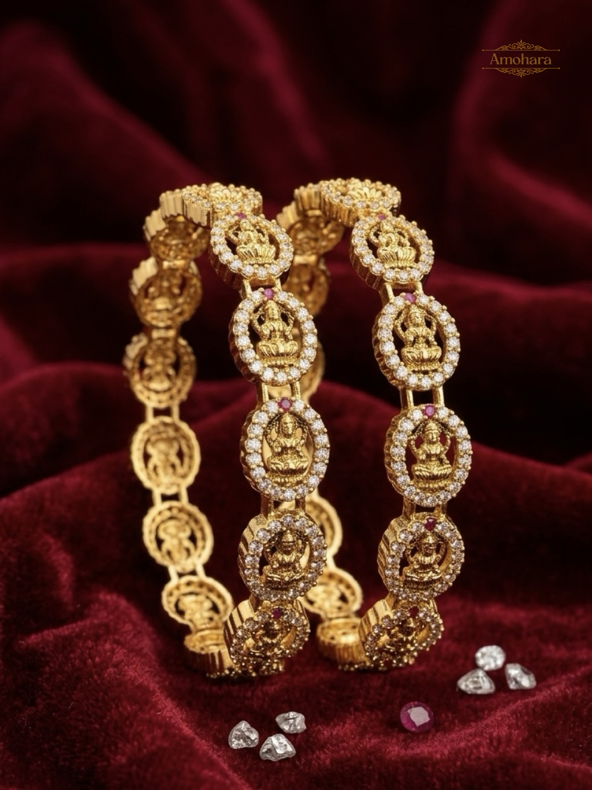 Lakshmi Stone Temple Gold Cover Bangles