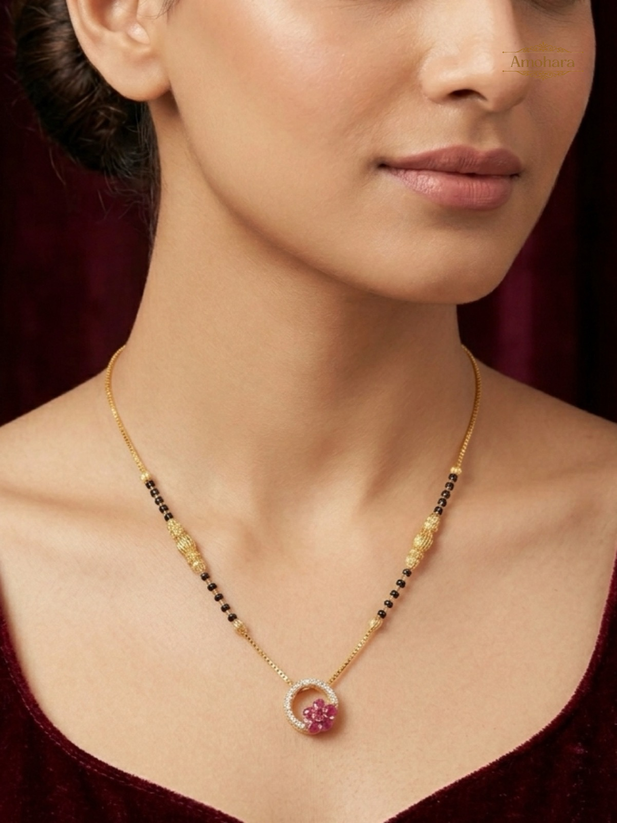 Ruby Bloom Halo Mangalsutra