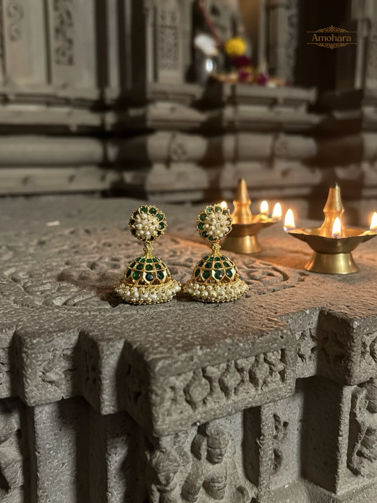 Emerald Pearl Panchaloham Temple Jhumkas
