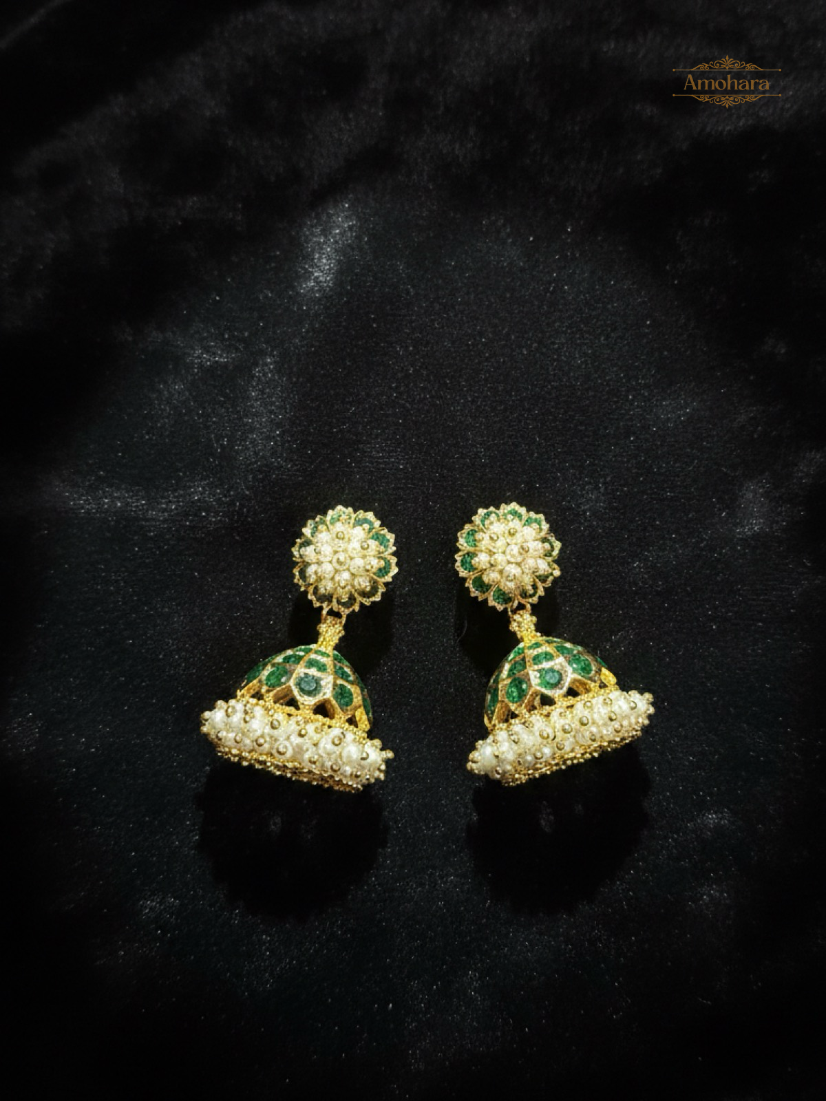 Emerald Pearl Panchaloham Temple Jhumkas