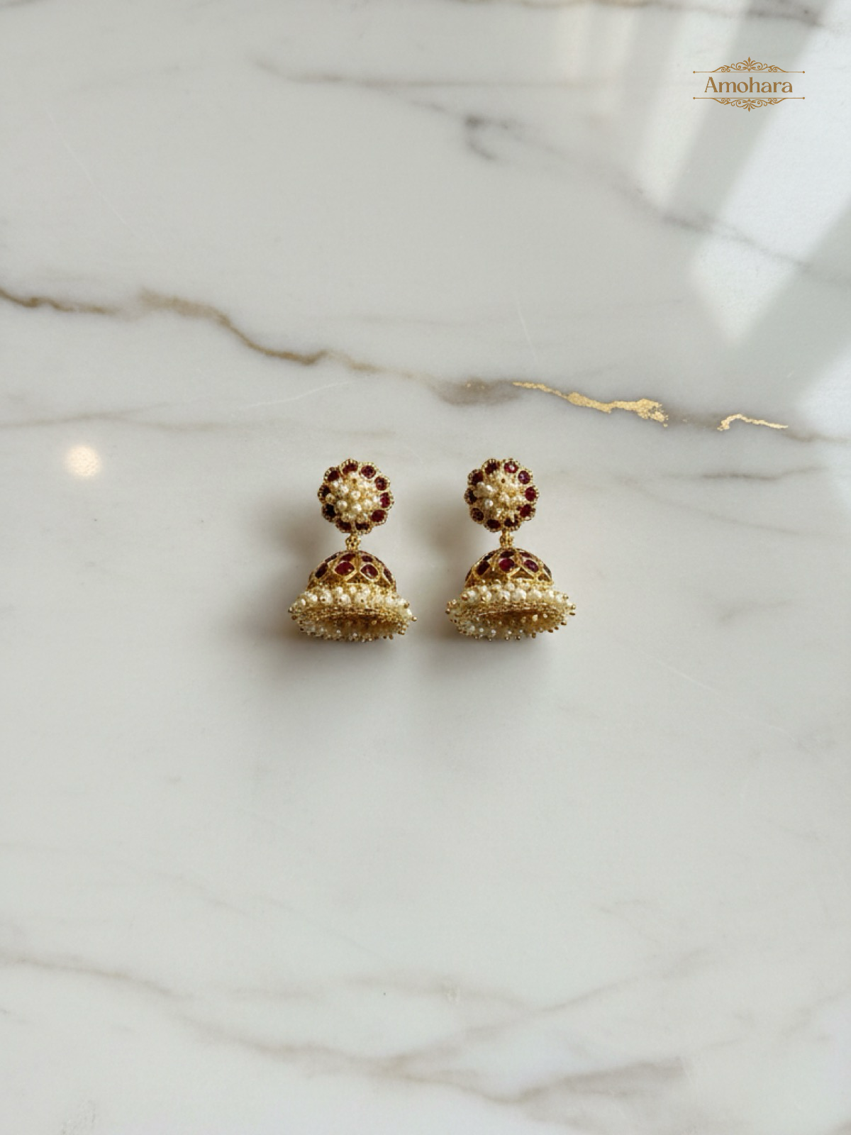 Ruby Pearl Panchaloham Temple Jhumkas