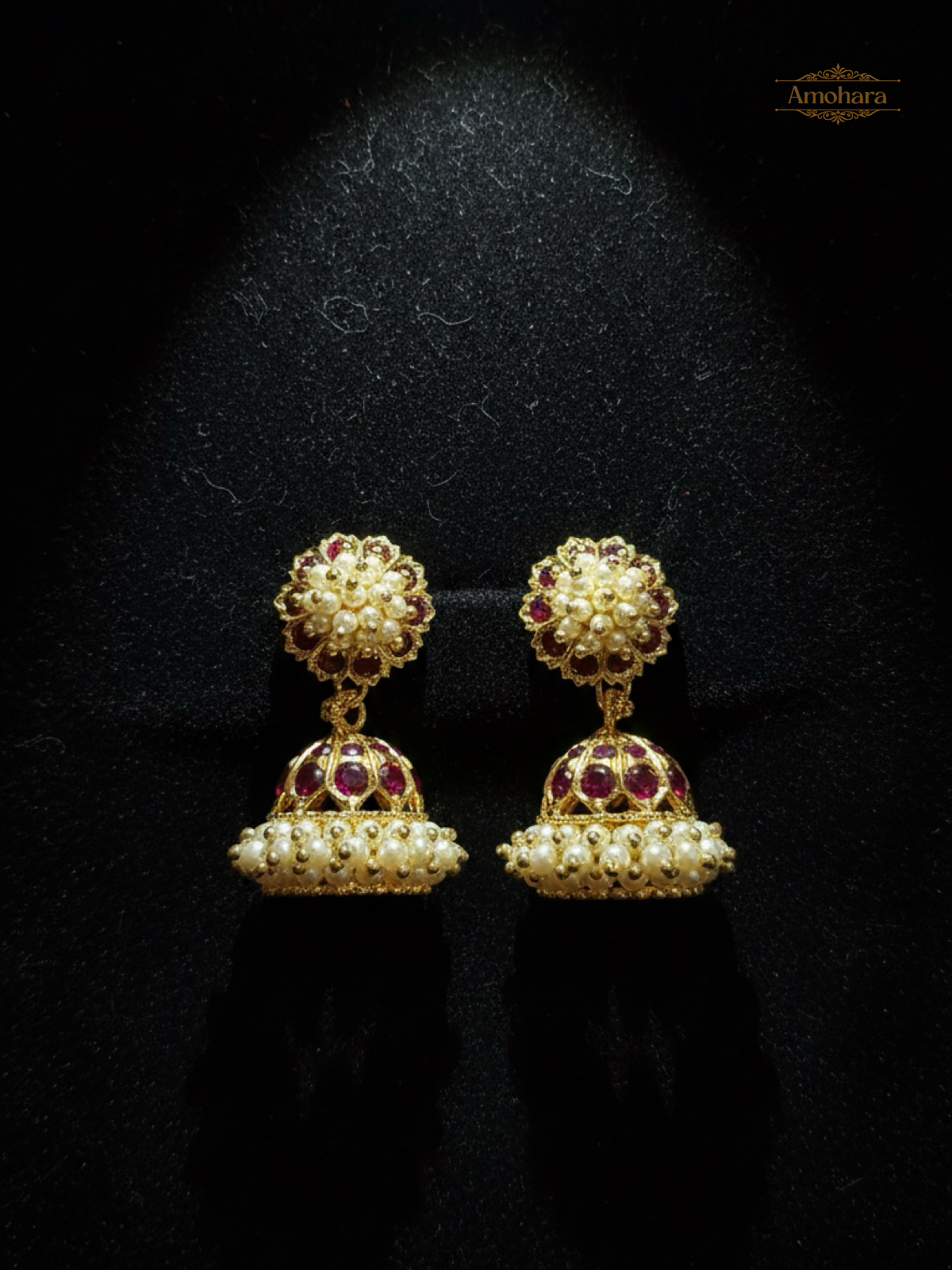 Royal Ruby Pearl Panchaloham Jhumkas S
