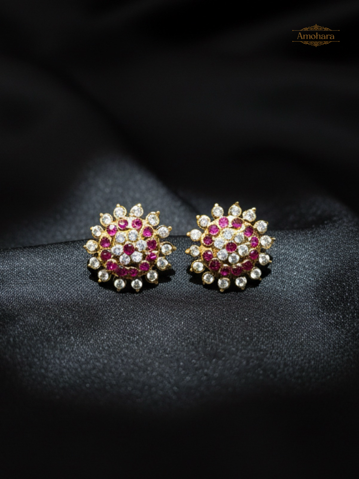 Ruby Floral Panchaloham Stud Earrings