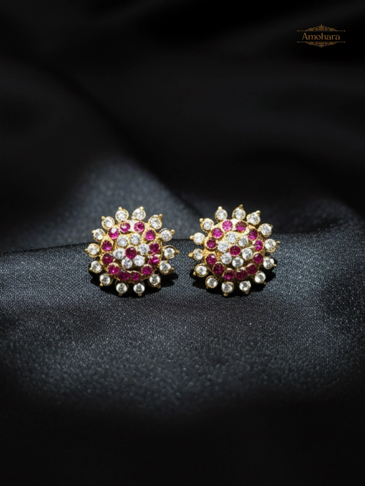 Ruby Floral Panchaloham Stud Earrings