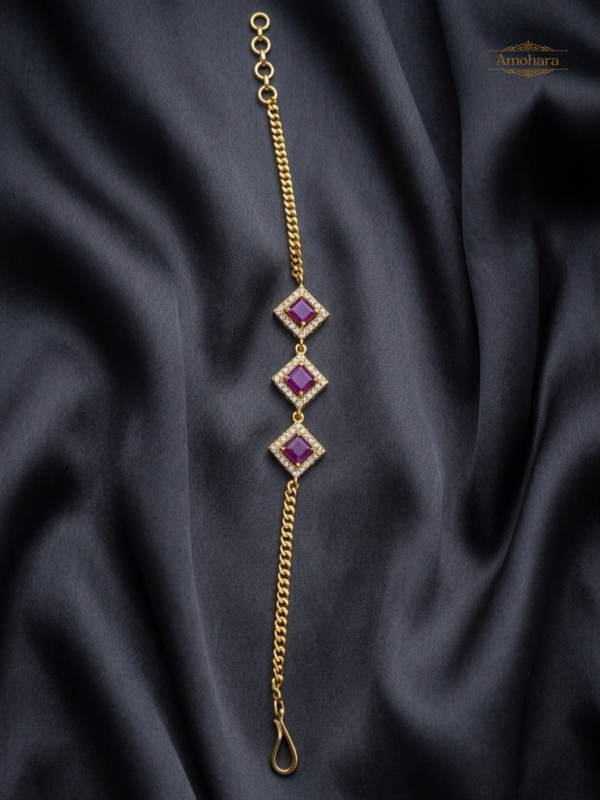 Ruby Square Elegance Gold Covering chain Bracelet