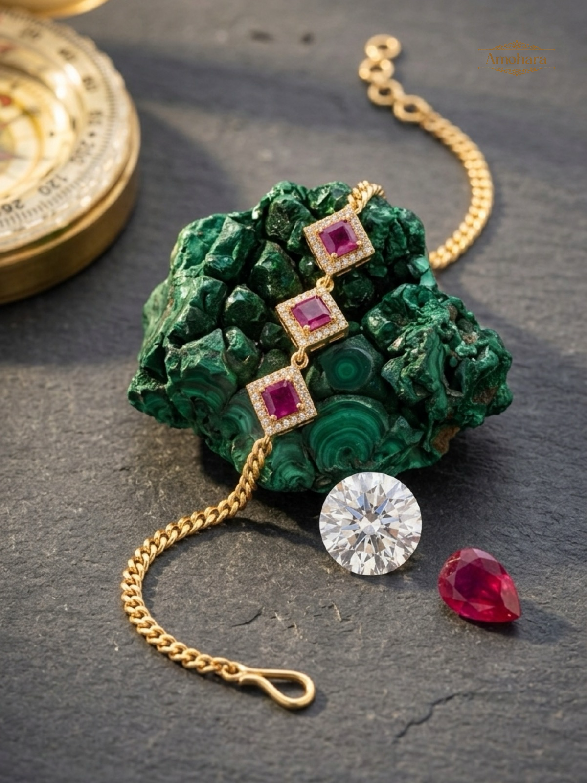 Ruby Square Elegance Gold Covering chain Bracelet