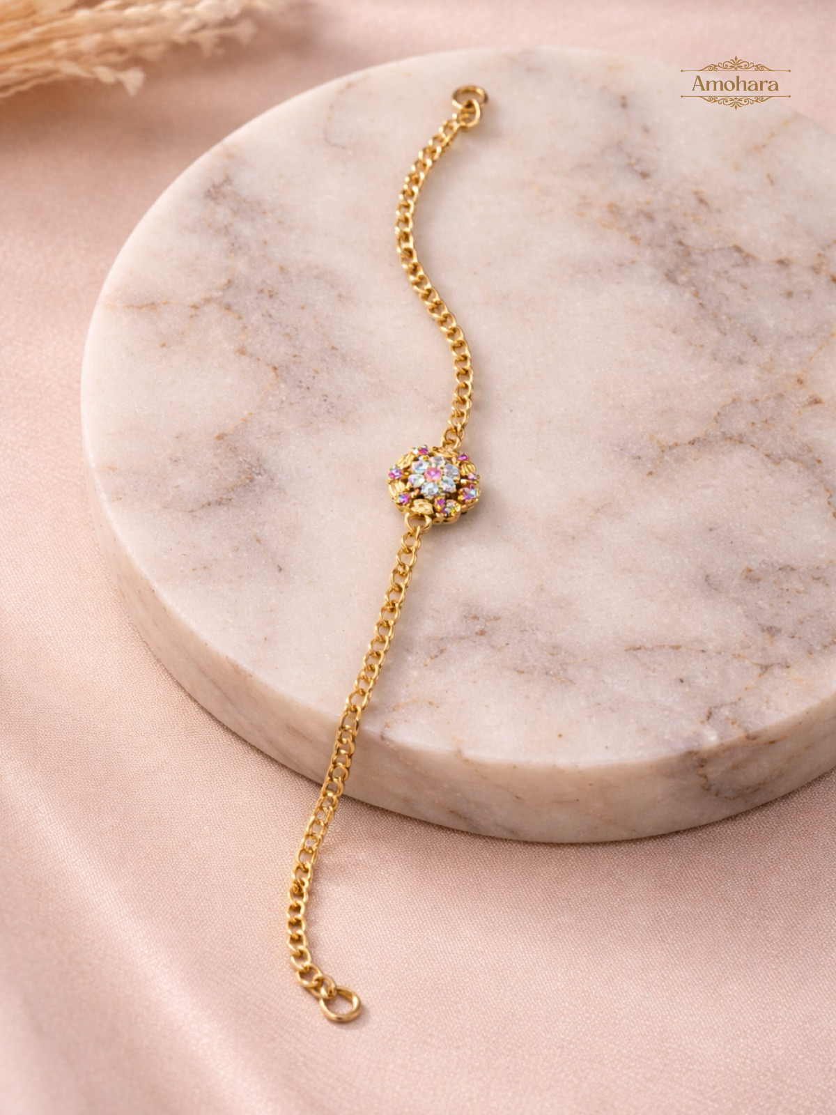 Floral Spark Charm Gold Covering chain Bracelet