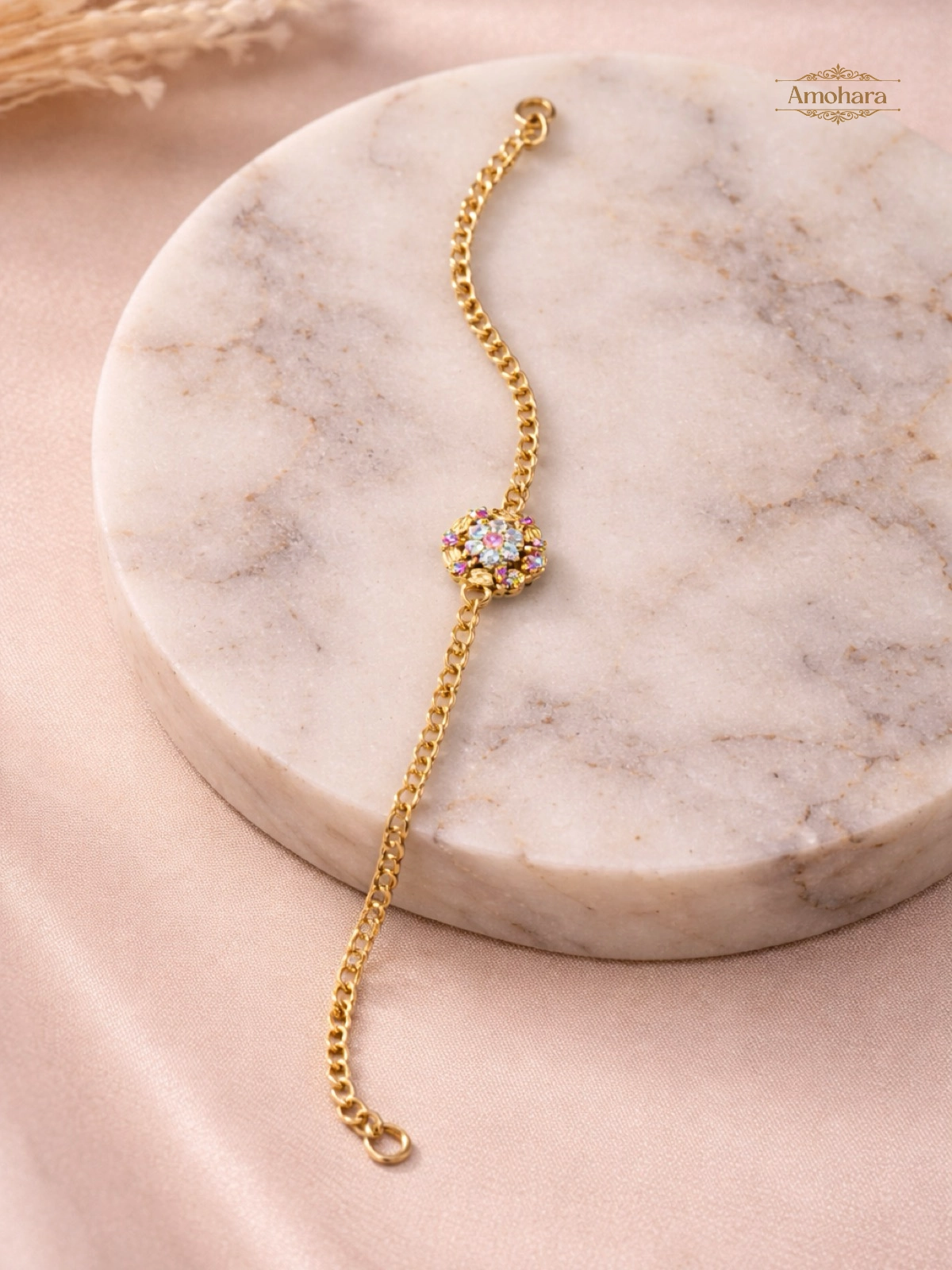 Floral Spark Charm Gold Covering chain Bracelet