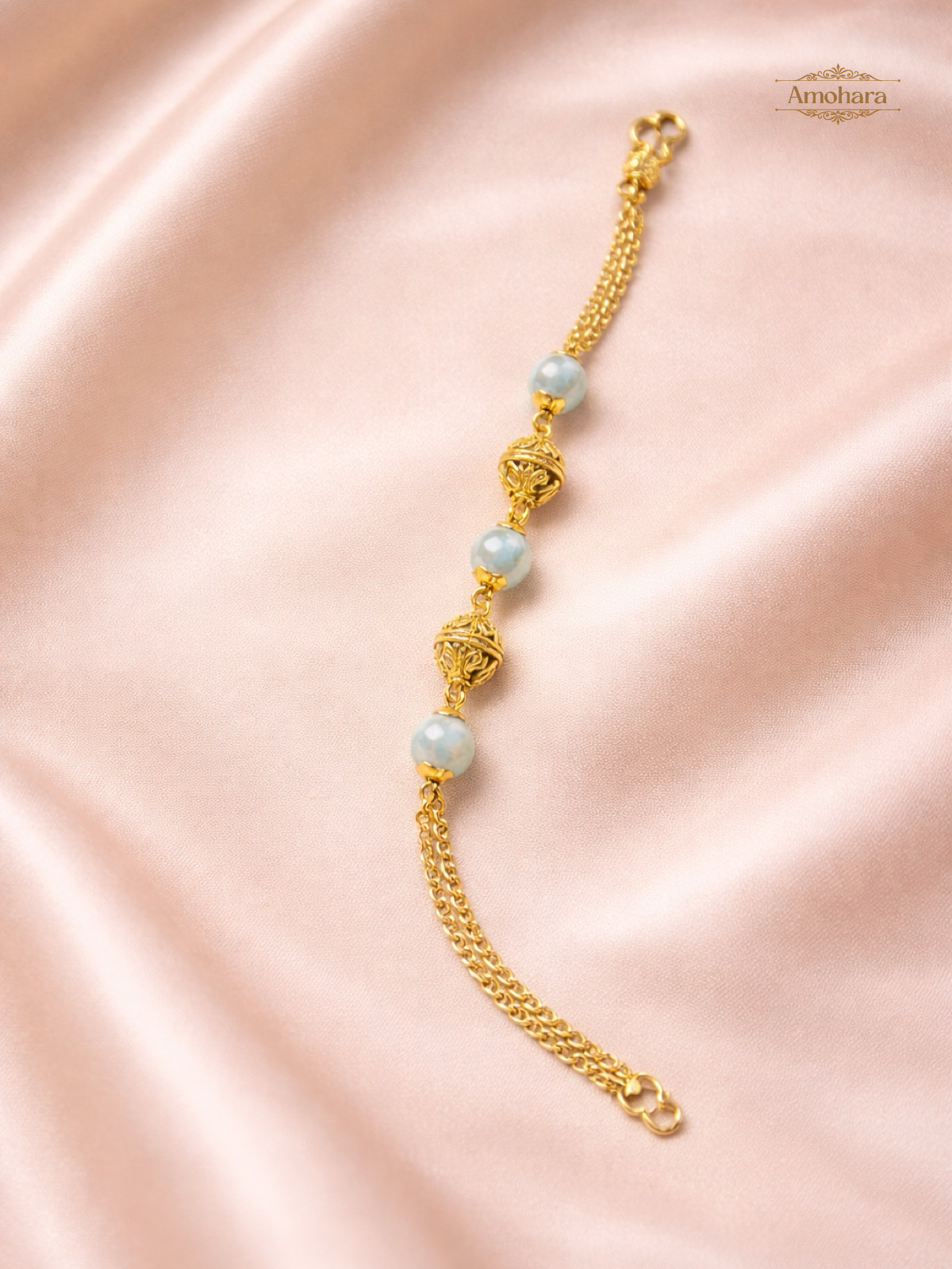 Pearl Charm Heritage Gold Covering Chain Bracelet