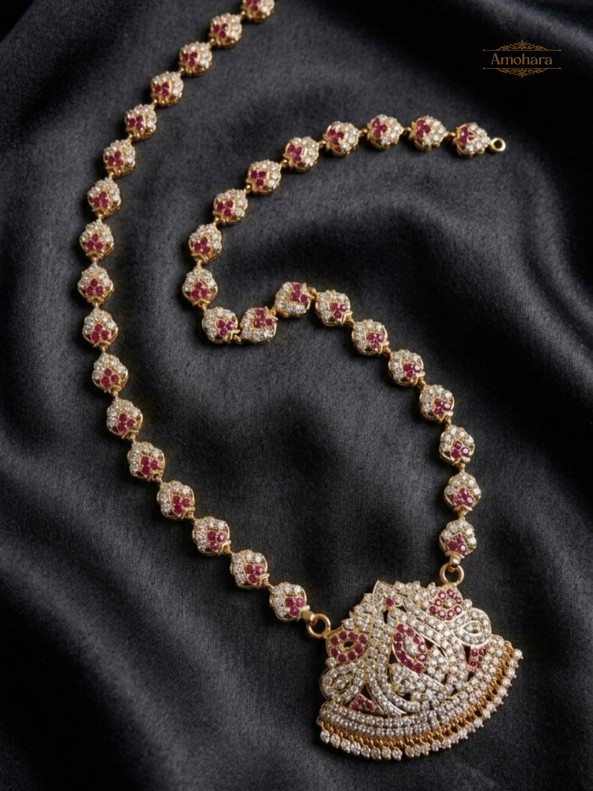 Ruby Floral Elegance Panchaloham Haram