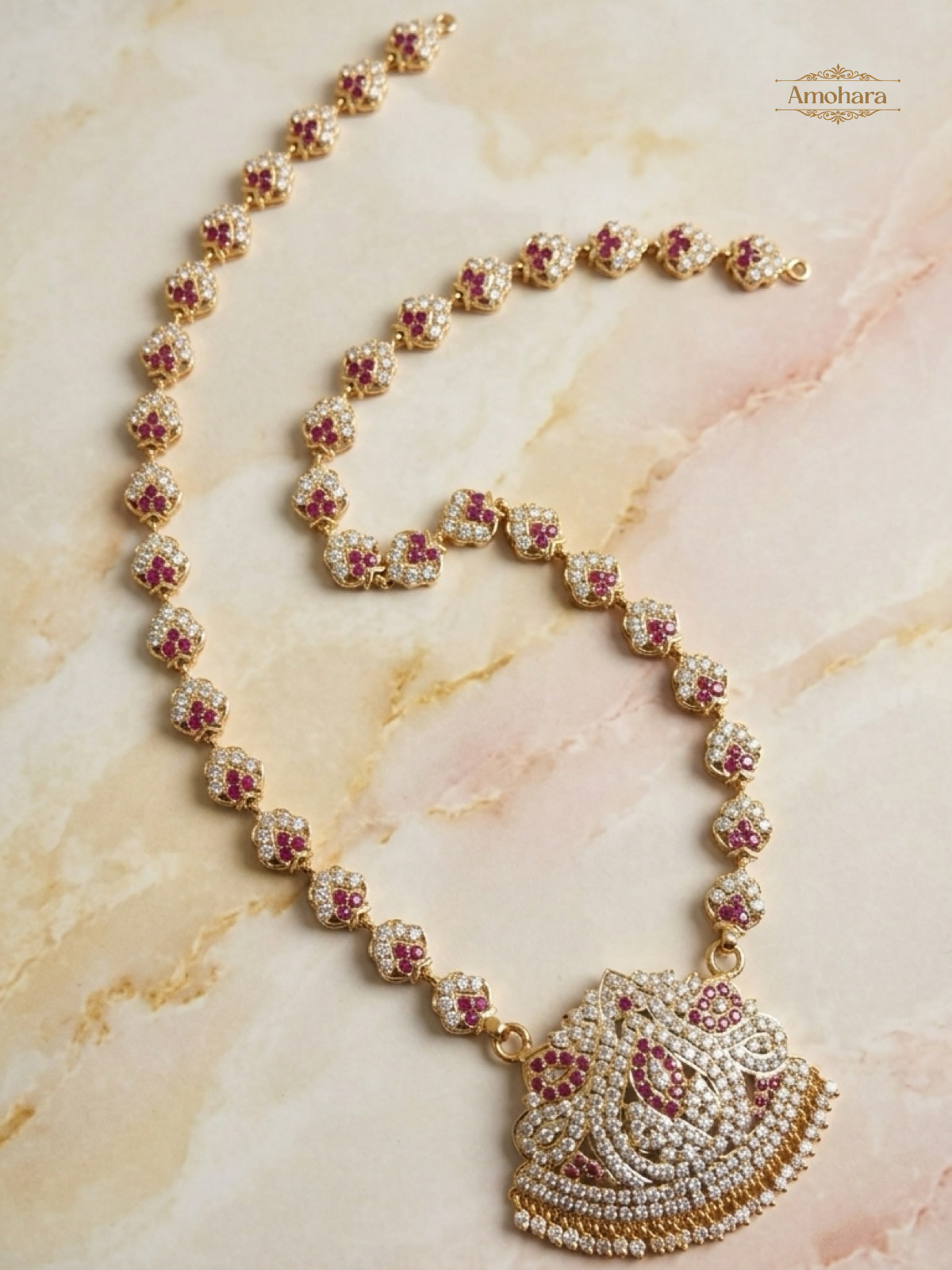 Ruby Floral Elegance Panchaloham Haram