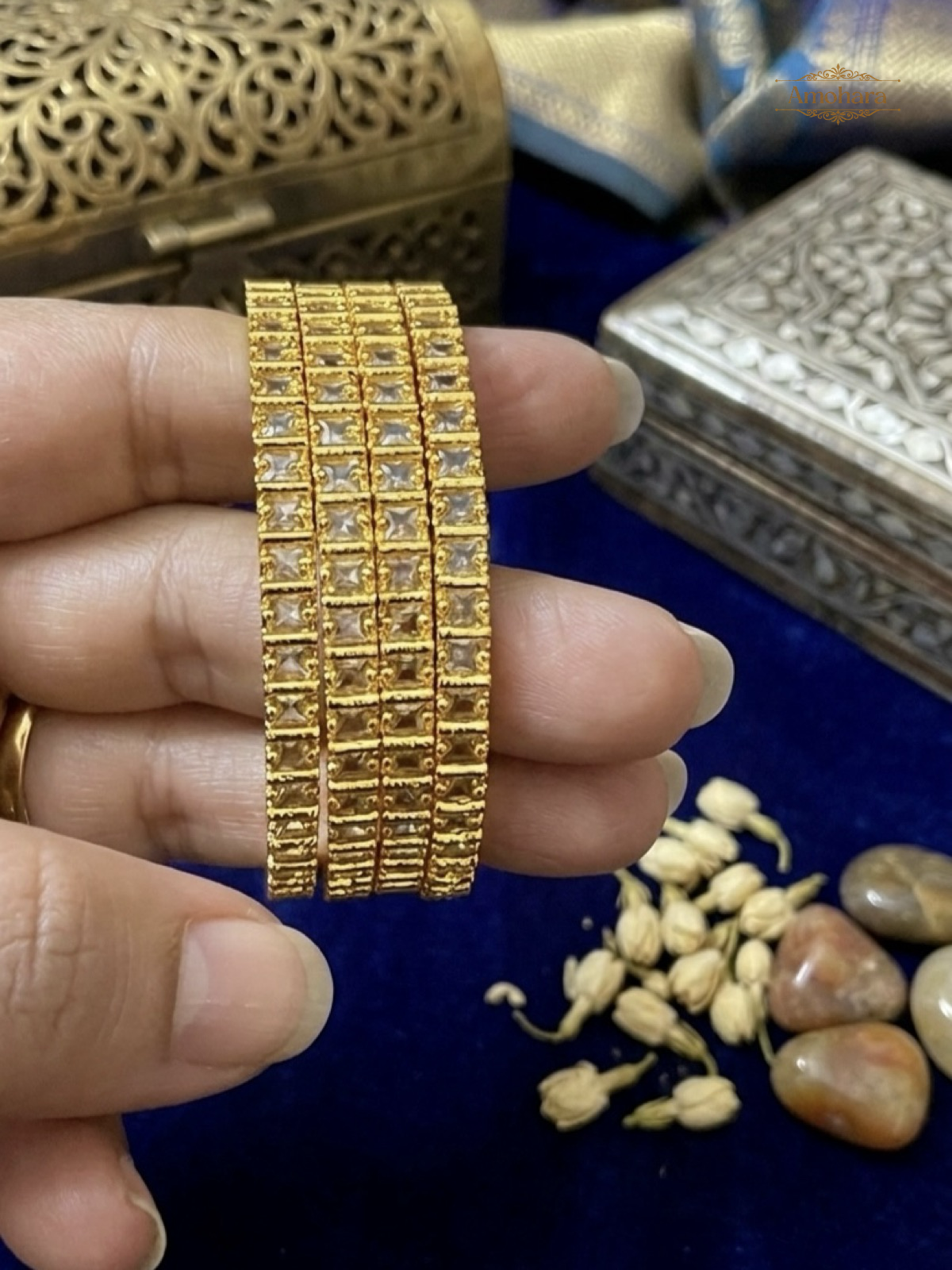 Square Stone Gold 4 Bangles