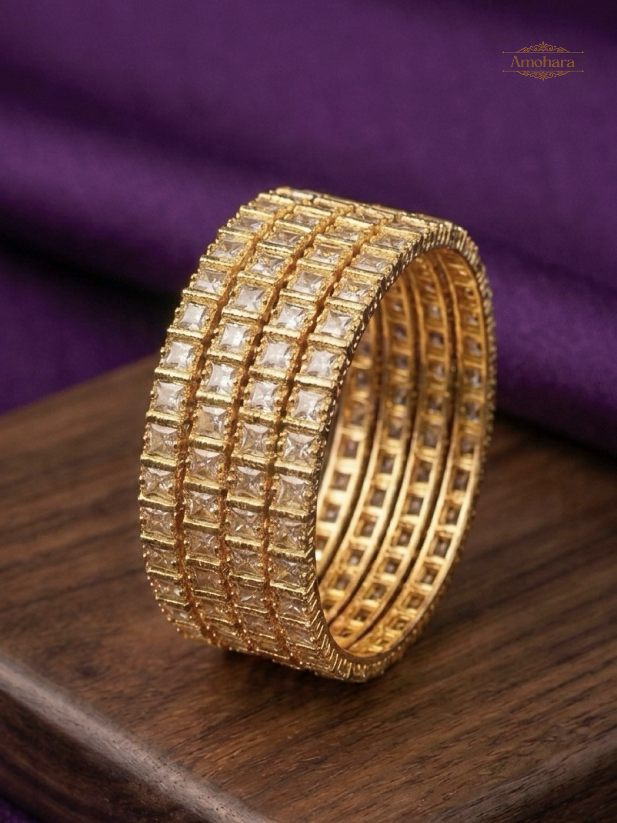 Square Stone Gold 4 Bangles