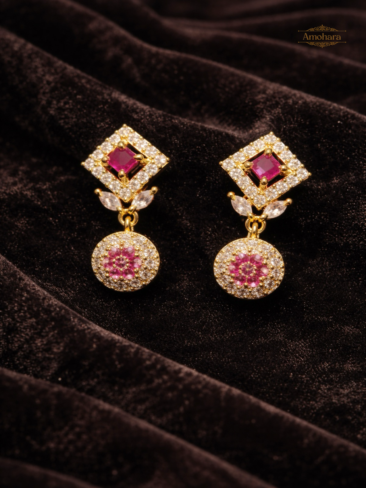 square pink stone top with white stones