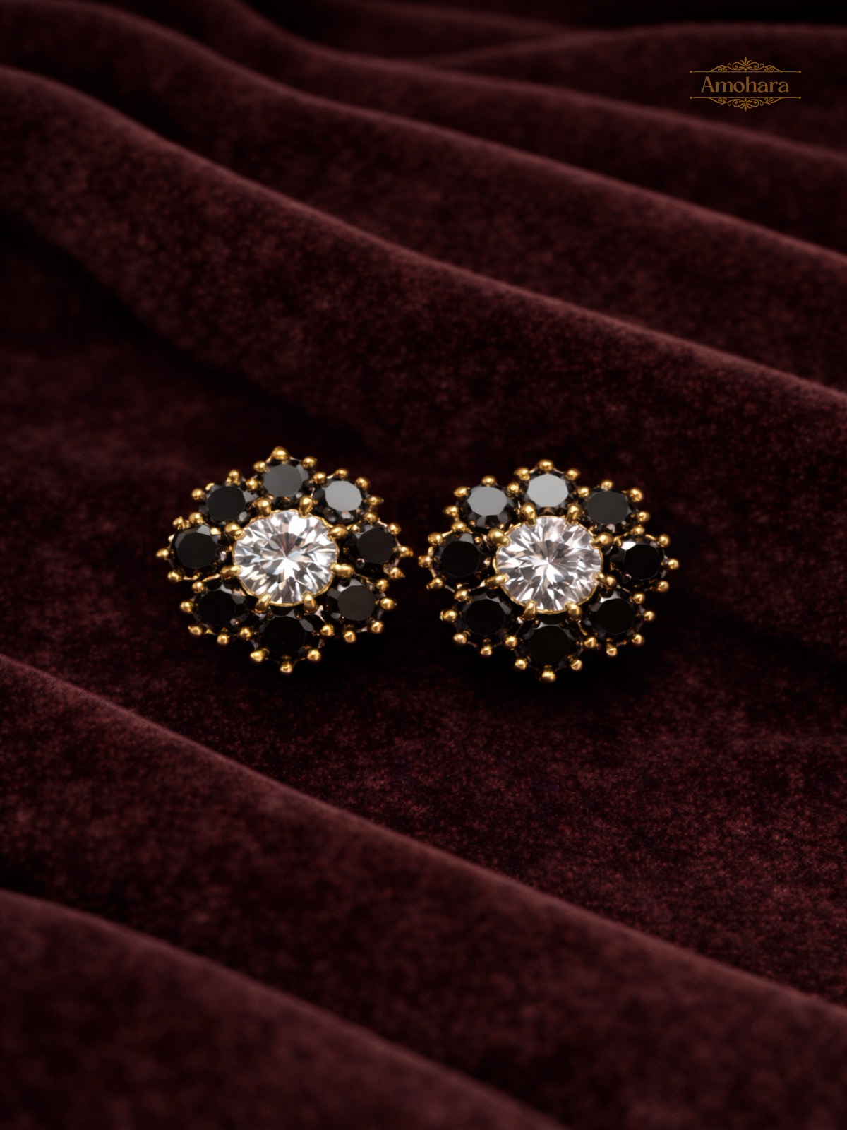 Black floral cluster studs
