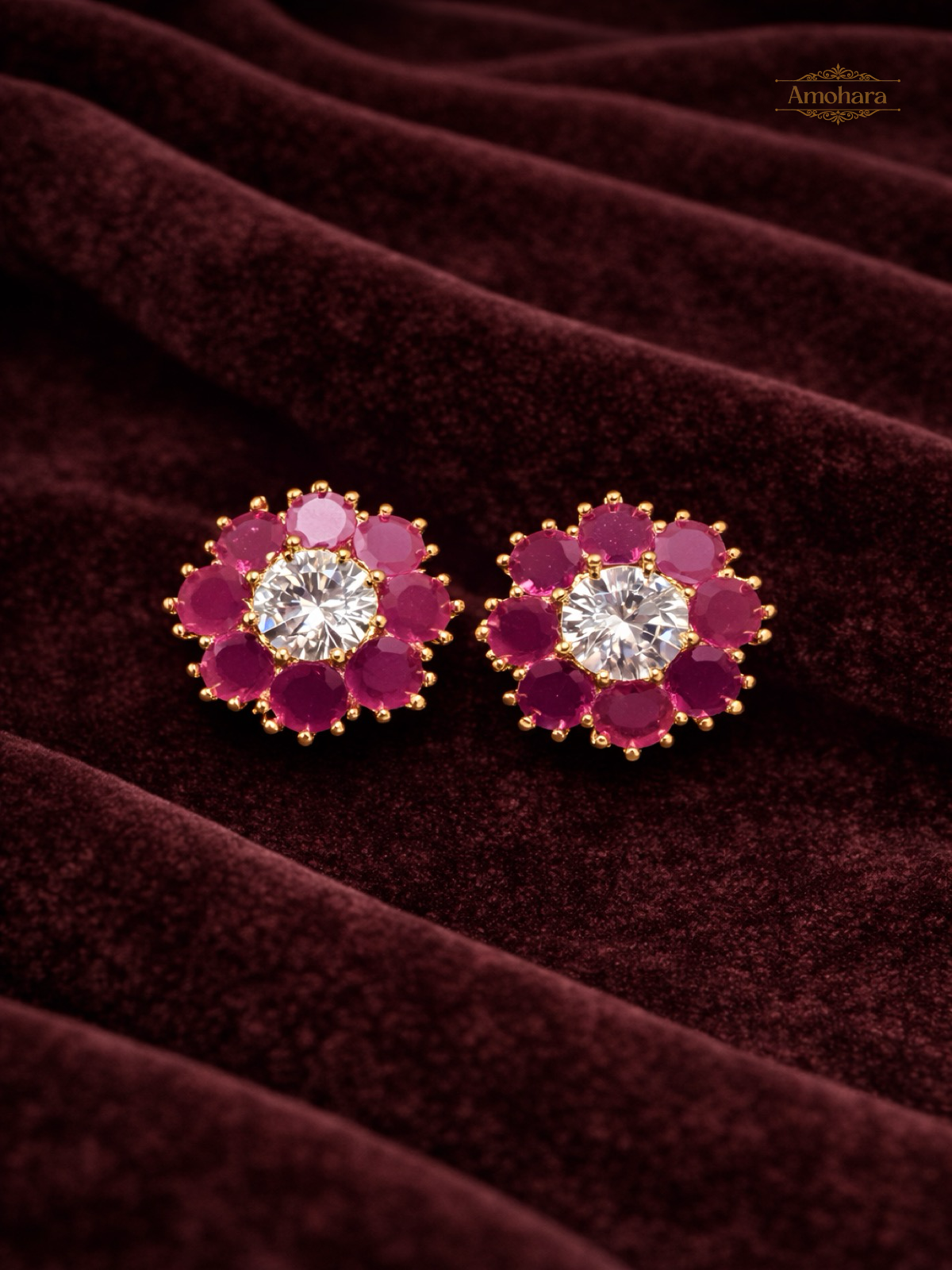Pink floral cluster studs