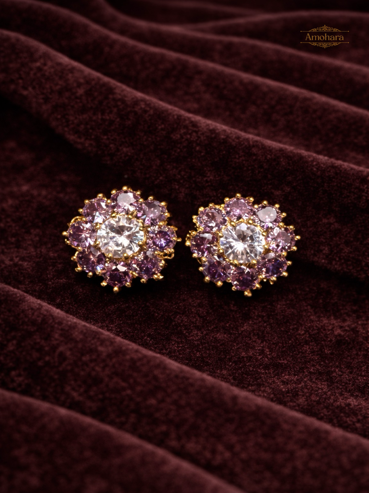 Lavender floral cluster studs