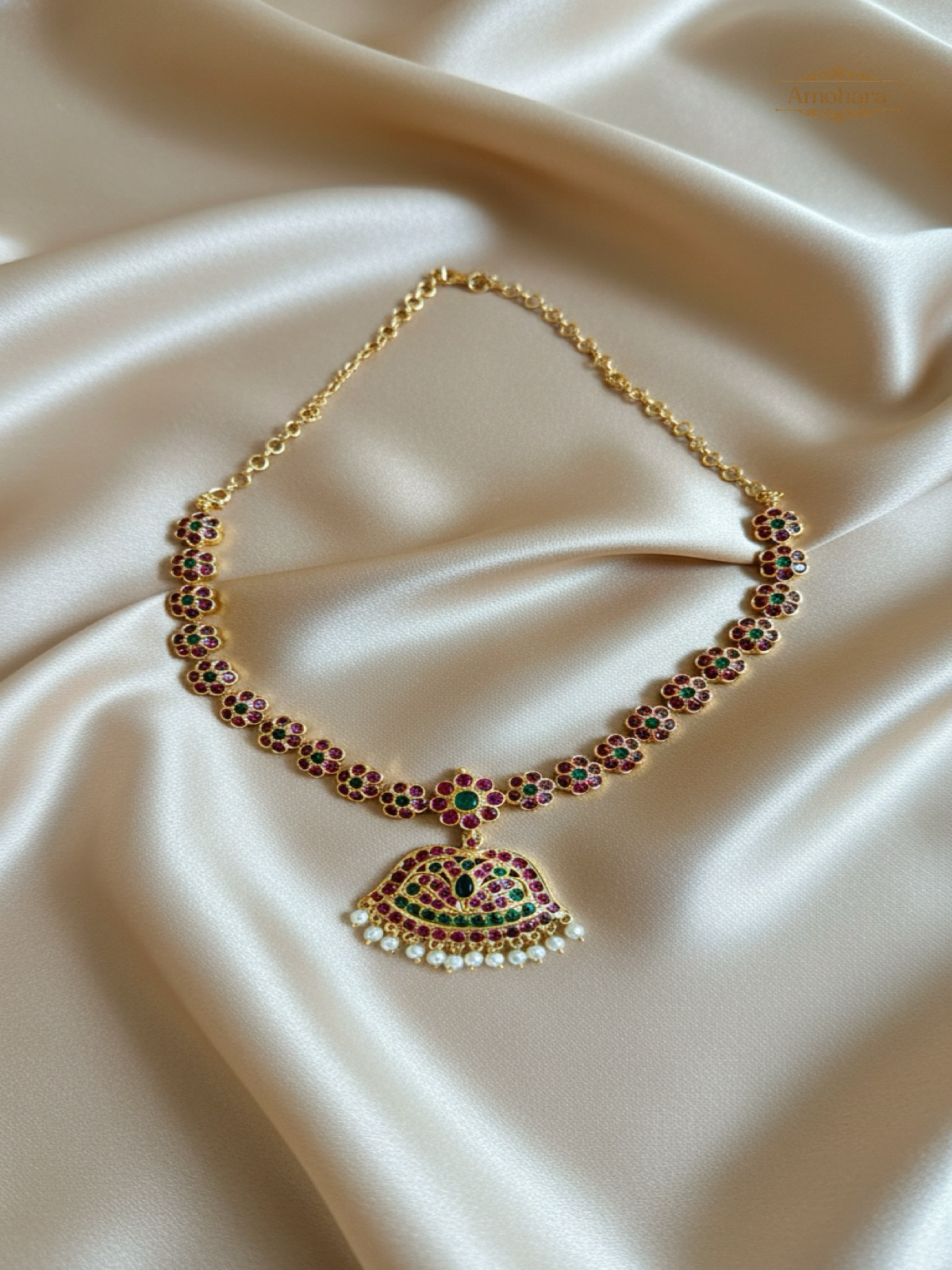 Red and Green stone Adige Necklace
