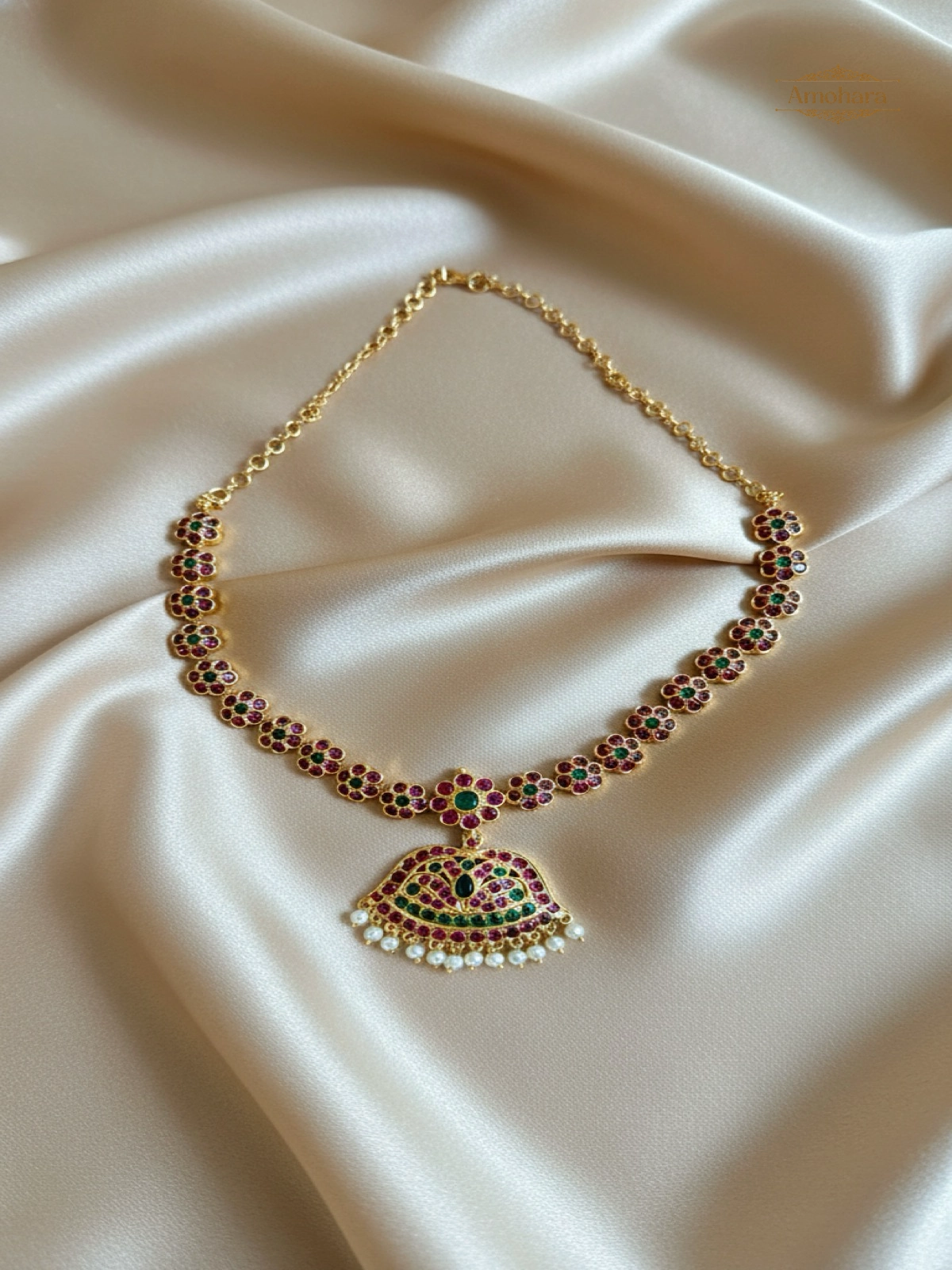 Red and Green stone Adige Necklace