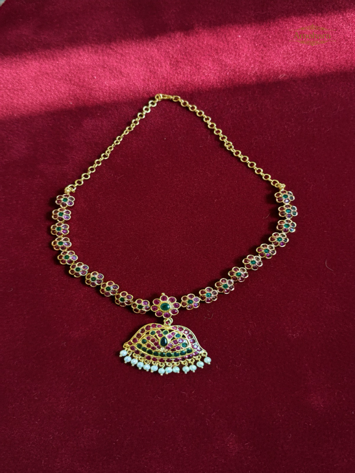 Red and Green stone Adige Necklace