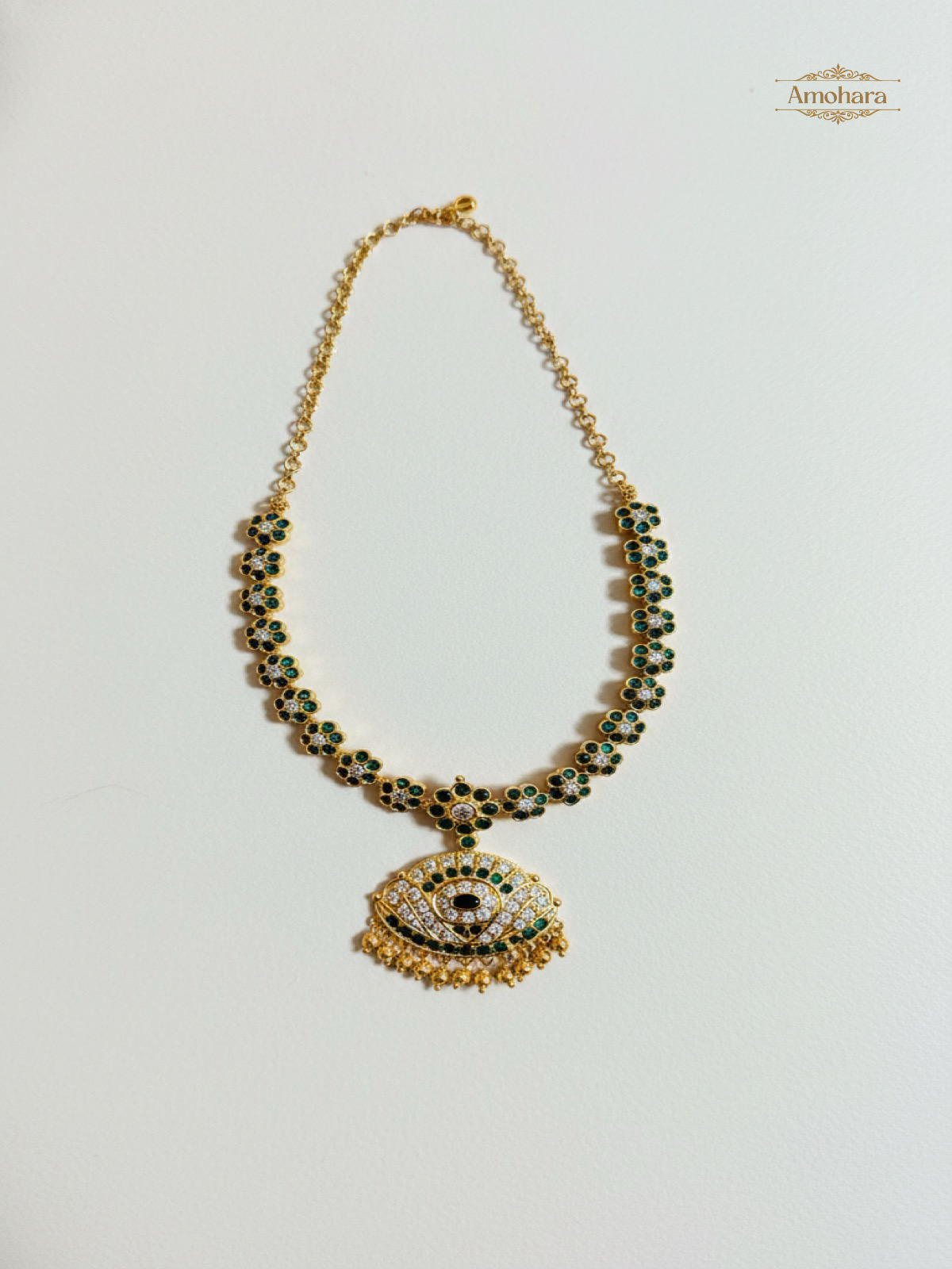 Green & white stone oval Adige Necklace