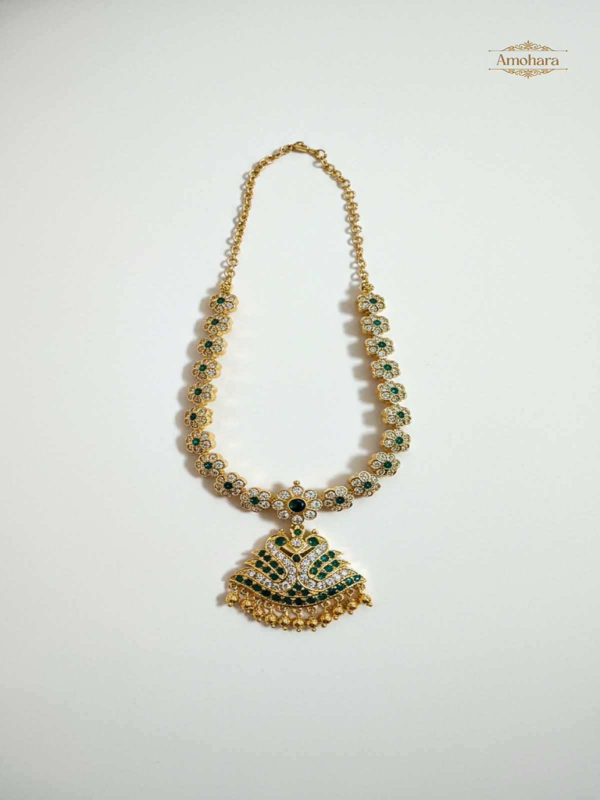 Emerald and AD stone panchaloham Adige Necklace