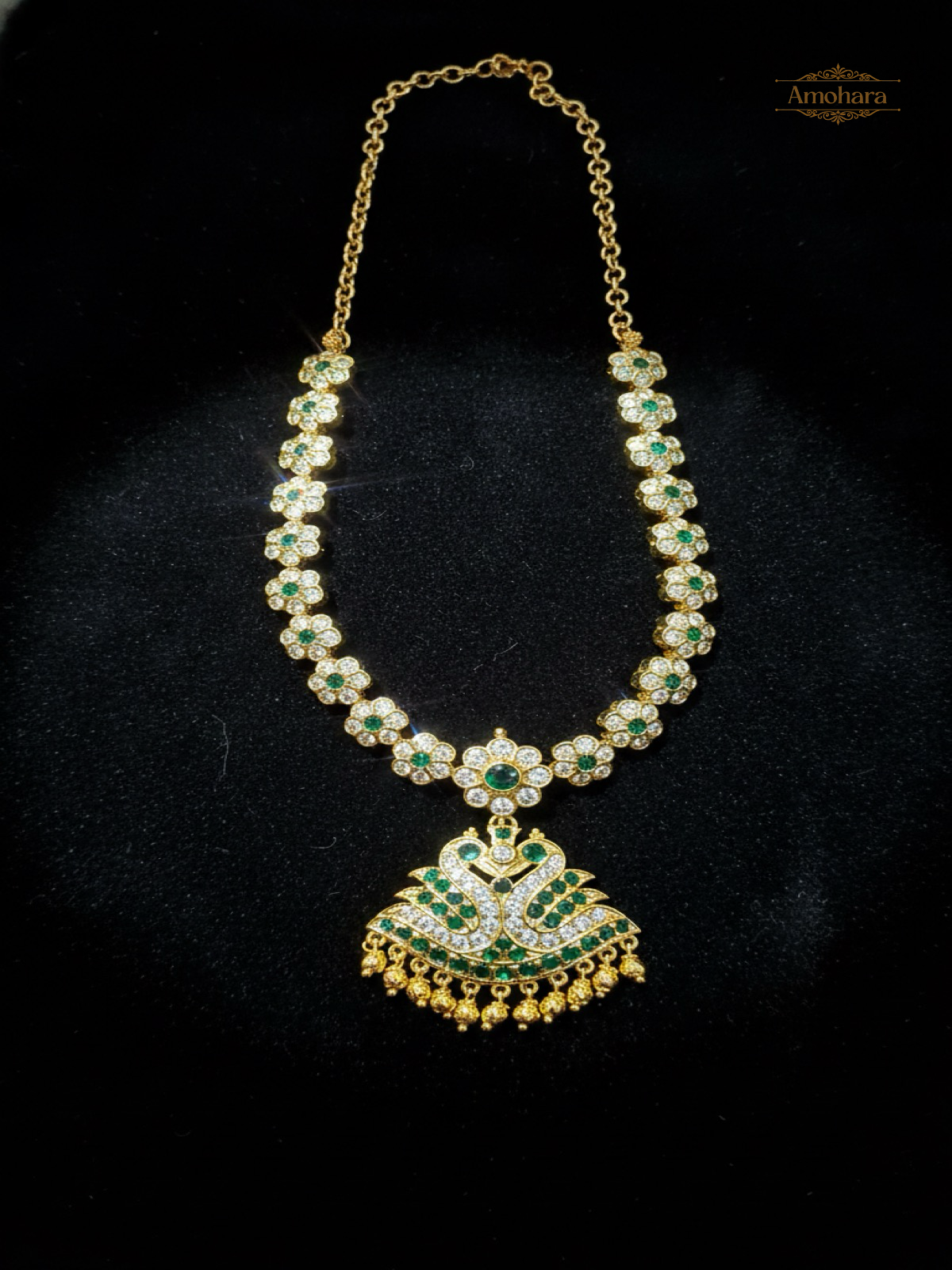 Emerald and AD stone panchaloham Adige Necklace